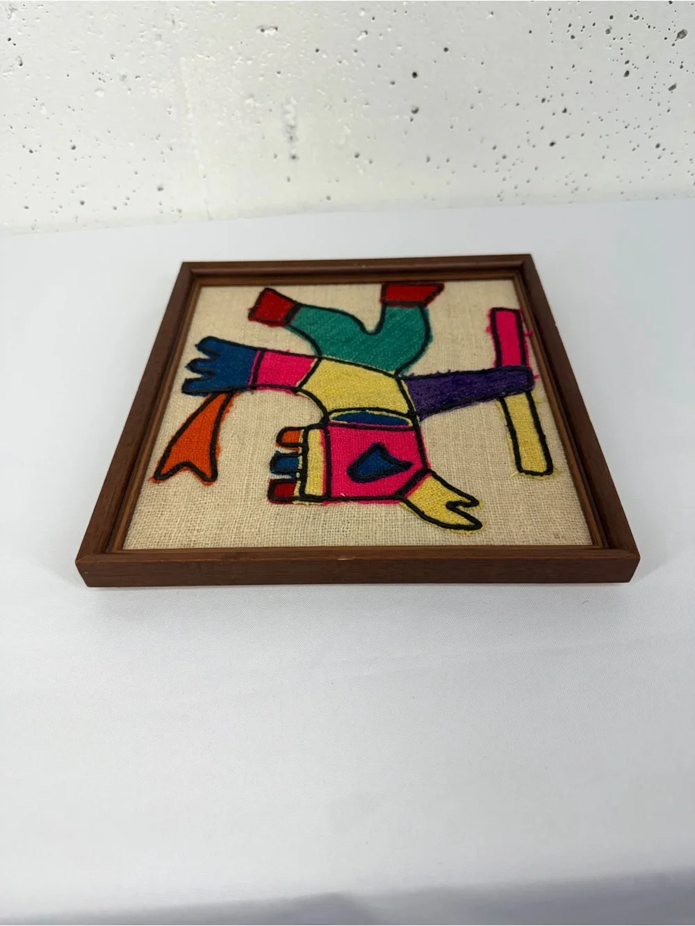 Vintage South American Wool Embroidery Burlap Wall Art